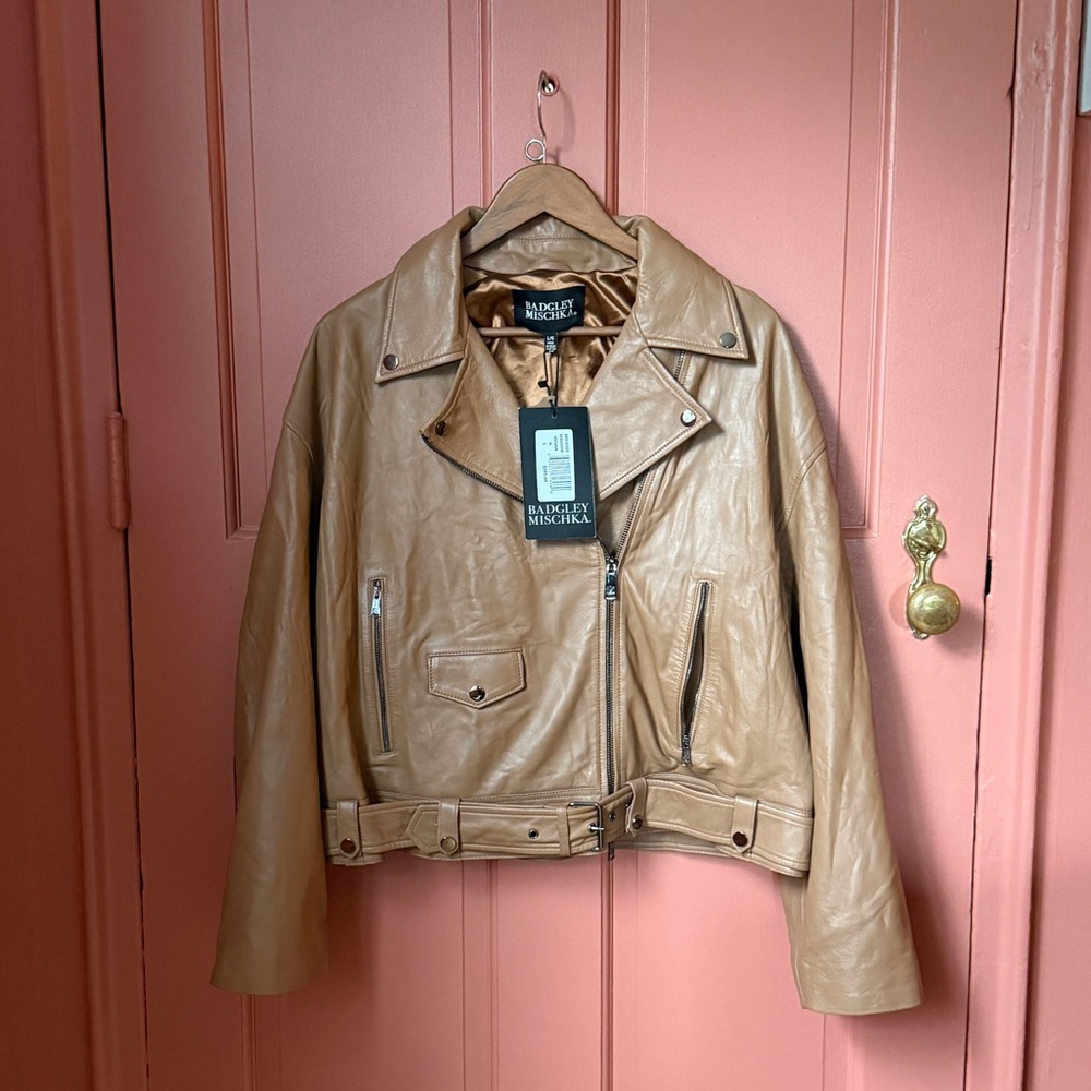 Badgley Mischka Tan Leather Jacket NWT